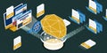 Parsing process isometric illustration processing and analysis