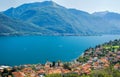 Colorful image of Lake Como and its blue water on a sunny day.