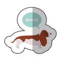Colorful image middle shadow sticker with dachshund dog thinkin pet bone
