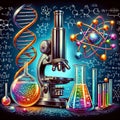 A colorful image of a science lab with a microscope Royalty Free Stock Photo