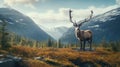 Colorful Imagery Of Caribou Grazing In A Mountainous Region