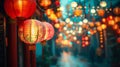 Colorful images showcasing streets adorned with intricate lantern decorations for the Chinese New Year Royalty Free Stock Photo
