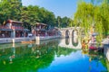 Colorful Imperial Summer Palace scene. Tourist concept. Beijing, China. Royalty Free Stock Photo