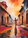 Colorful India Oil Painting Landscape Landscape Wallpaper Illustration Background Watercolor Ink