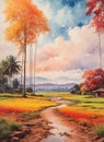 Colorful India Oil Painting Landscape Landscape Wallpaper Illustration Background Watercolor Ink