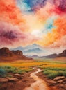 Colorful India Oil Painting Landscape Landscape Wallpaper Illustration Background Watercolor Ink