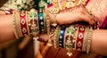 AI-generated Colorful Indian Bangles and Henna Adorned Hands in a Traditional Wedding Setting Royalty Free Stock Photo