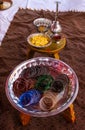 Colorful Indian bangles. Stacks of beautiful colorful Indian bangles for bride on sliver plate. glass Bangles on steel plate