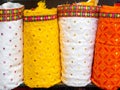 Colorful indian female cloths stack in wholesale shop Royalty Free Stock Photo