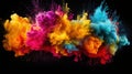 Colorful Indian Holi festival with abstract powder explosion isolated on black background. Frozen movement Royalty Free Stock Photo