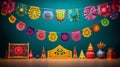 Colorful Indian Pop Culture Garland On Blue Background