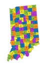 Colorful Indiana political map with clearly labeled, separated layers.