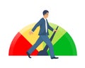 Colorful indicators of credit score. Man improves his creditworthiness.