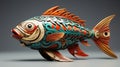 Colorful Indigenous Motif Fish Sculpture: A Detailed 3d Render