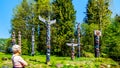 Colorful indigenous Totem Poles in Stanley Park in