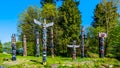 Colorful indigenous Totem Poles in Stanley Park in