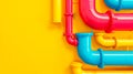Colorful Industrial Pipes on Yellow Background