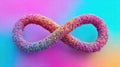Colorful infinity symbol with a textured, granular surface against a gradient background. Royalty Free Stock Photo