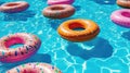 Colorful Inflatable Circles in Pool - Summer Getaway - Generative AI Royalty Free Stock Photo