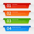 Colorful infographic banners. Tabbed labels template, infographics numbered ribbon frames with text. 3d report vector