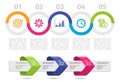 Colorful Infographic process chart and arrows with step up options. Vector.