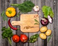 Colorful ingredients for vegetarian cooking on rustic weathered Royalty Free Stock Photo