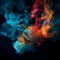 Colorful ink drops in water. Shiny glowing sparkling cloud smoke. Abstract orange, blue, cyan, pink, red, purple art paint Royalty Free Stock Photo