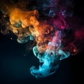 Colorful ink drops in water. Shiny glowing sparkling cloud smoke. Abstract orange, blue, cyan, pink, red, purple art paint Royalty Free Stock Photo