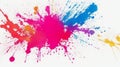 Colorful ink splashes. Paint splatters on bright material. Multi color dots.