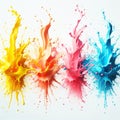 Colorful ink splashes on white background Royalty Free Stock Photo