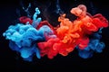 Colorful ink in water. Ink in water. Abstract background. Acrylic blue and red colors in water. Ink blot. Abstract black Royalty Free Stock Photo