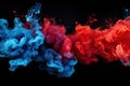 Colorful ink in water on a black background. Abstract background. Acrylic blue and red colors in water. Ink blot. Abstract black Royalty Free Stock Photo