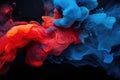 Colorful ink in water on a black background. Abstract background, Acrylic blue and red colors in water, Ink blot, Abstract black Royalty Free Stock Photo