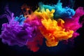 Colorful ink in water isolated on black background. Abstract background, Explosion of colored smoke on black background. 3d Royalty Free Stock Photo