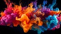 Colorful ink in water. Ink swirling in water on black background. Generative AI Royalty Free Stock Photo