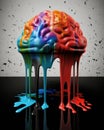 A colorful inkblot dripping in the shape of a brain conveying the creative growth that can come from gaining Psychology