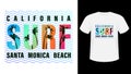 Colorful inscription California, Santa Monica beach surf print white t-shirt.
