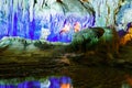 Colorful inside of Hang Sung Sot cave world heritage site Royalty Free Stock Photo