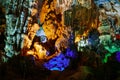 Colorful inside of Hang Sung Sot cave world heritage site Royalty Free Stock Photo