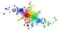 Colorful interconnected network nodes with various clusters and labels connections Royalty Free Stock Photo