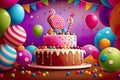 Birthday, Colorful interior background, decorations, party, generated AI Royalty Free Stock Photo