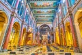 The colorful interior of Basilica of St Antony of Padua, on April 5 in Milan, Italy