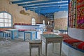 The colorful interior of Diwan Cafe, a local cafe located inside the medina of Sfax