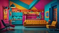 Colorful interior. Retro and vintage concept. Fashion and design idea.