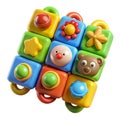 Colorful interlocking baby toy blocks with various shapes and faces Royalty Free Stock Photo