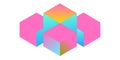 Colorful interlocking isometric cubes featuring vibrant pink and blue gradient palettes in an abstract digital illustration Royalty Free Stock Photo