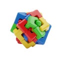 Colorful interlocking puzzle cube with multiple pieces assembled together i soleted on white background Royalty Free Stock Photo