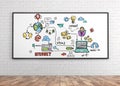 Colorful internet icons on whiteboard Royalty Free Stock Photo