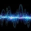 Colorful, intertwining waveforms of varying amplitudes and frequencies create an intricate, glowing Royalty Free Stock Photo