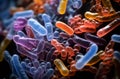 Colorful intestinal bacteria close-up